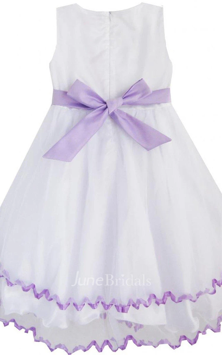 Sleeveless A-line Dress With Bow and Flowers