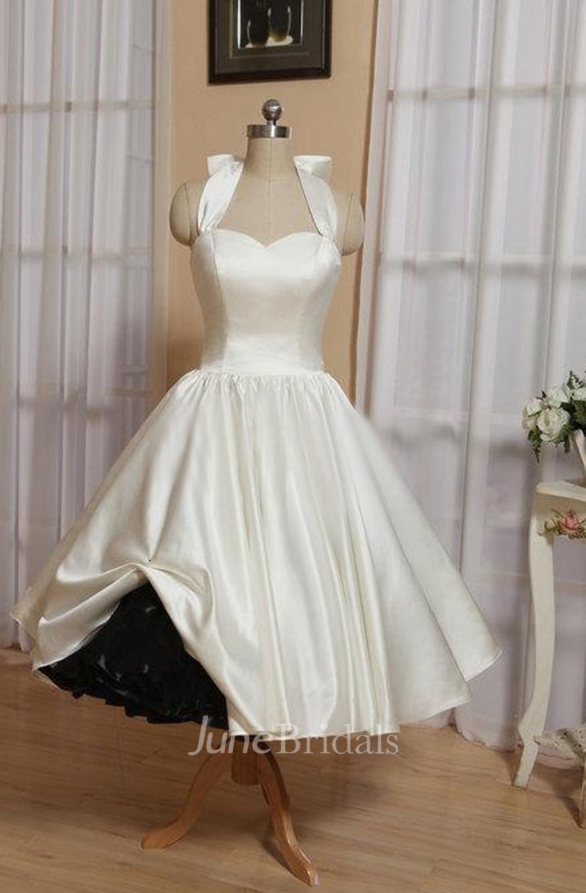 halter tea length wedding dress