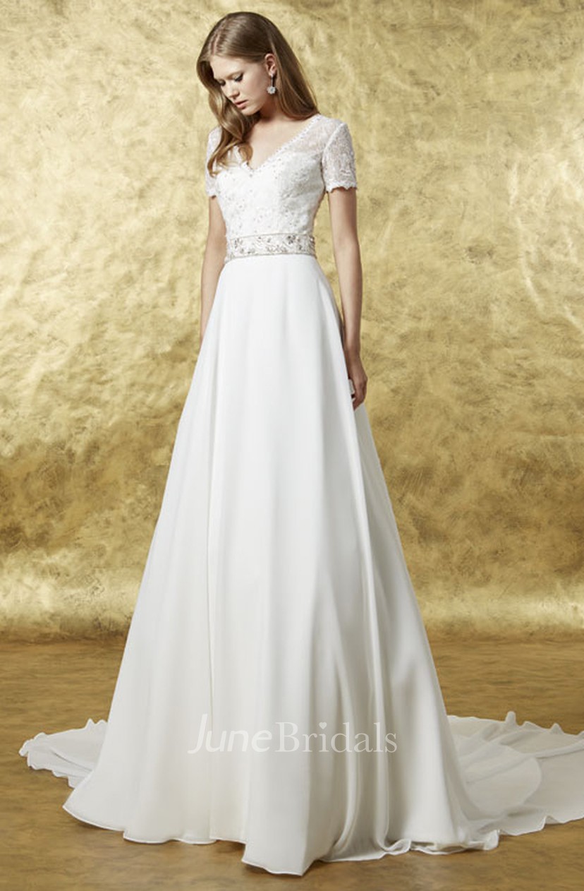 short sleeve v neck wedding dress