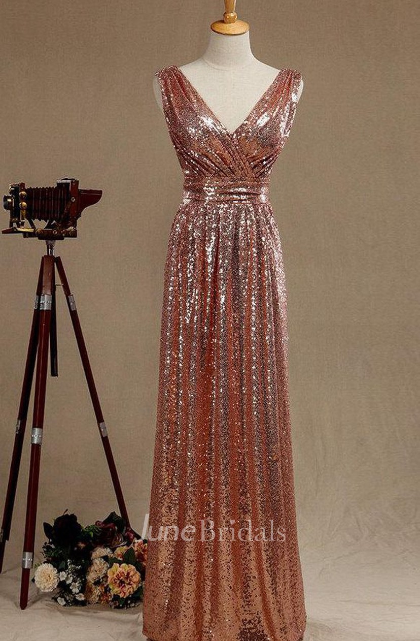 rose gold v neck dress