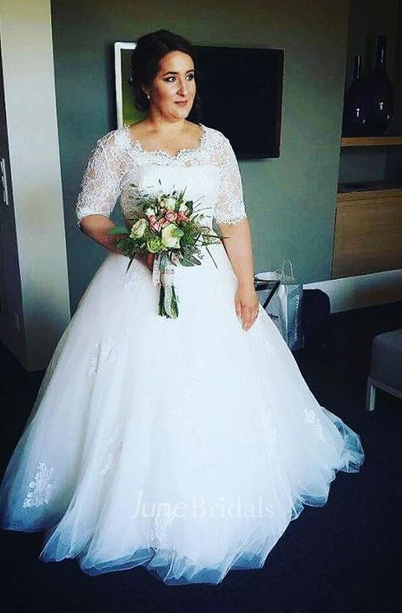 plus size half sleeve wedding dress